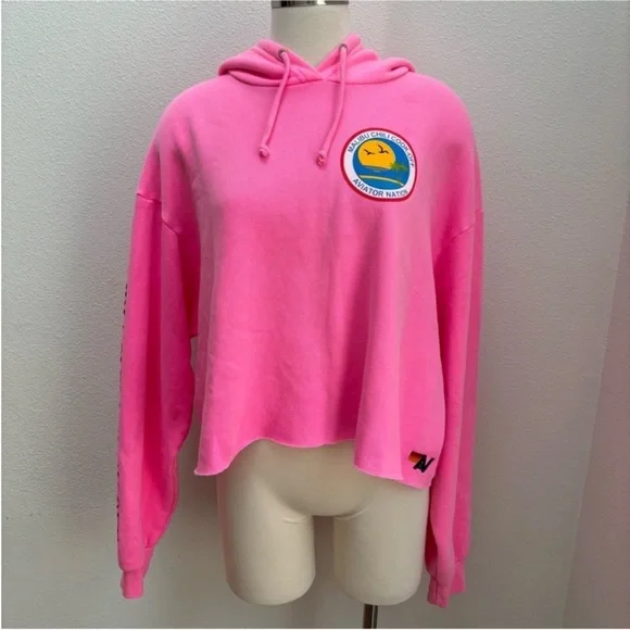 Aviator Nation Cropped Hoodie Rare Malibu Chili Cook Off Neon Pink Size Medium - Picture 2 of 11